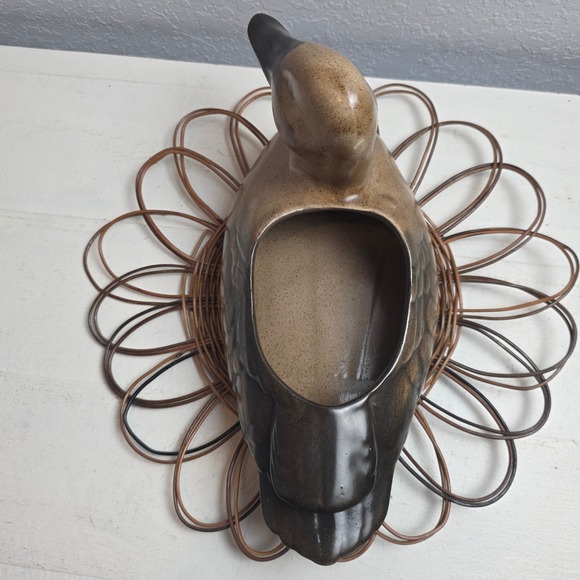 Vintage Ceramic Duck Planter Brown Black Speckled Glaze Rustic Cabin Decor - Picture 10 of 13